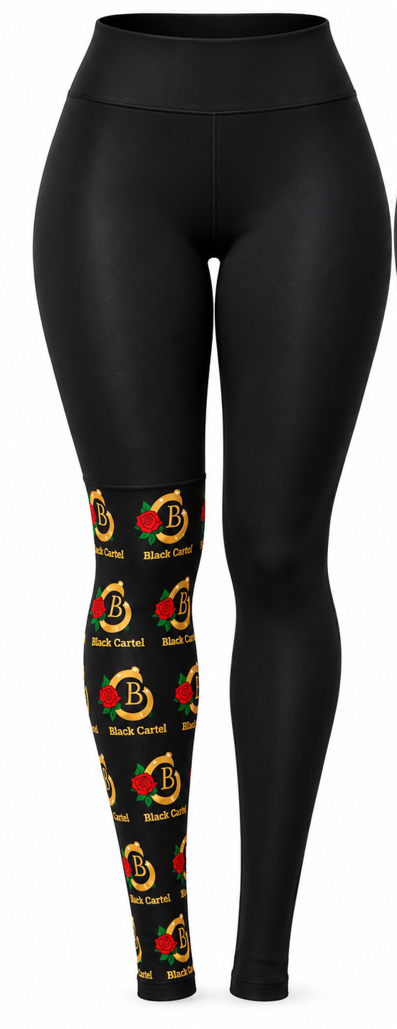 Women's black cartel leggings by House of Fresh-2, featuring a snug fit and stylish design, shown on a model.