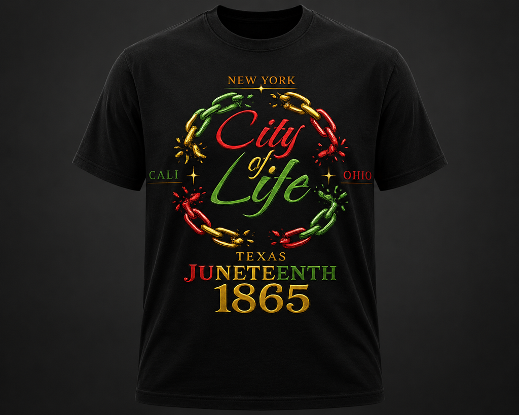 House of Fresh-2 City of Life Juneteenth commemorative poster featuring vibrant artwork and bold colors.