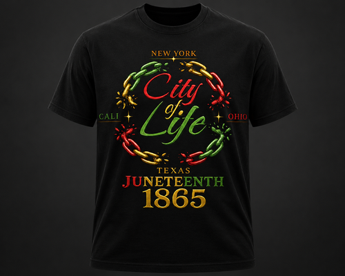 House of Fresh-2 City of Life Juneteenth commemorative poster featuring vibrant artwork and bold colors.